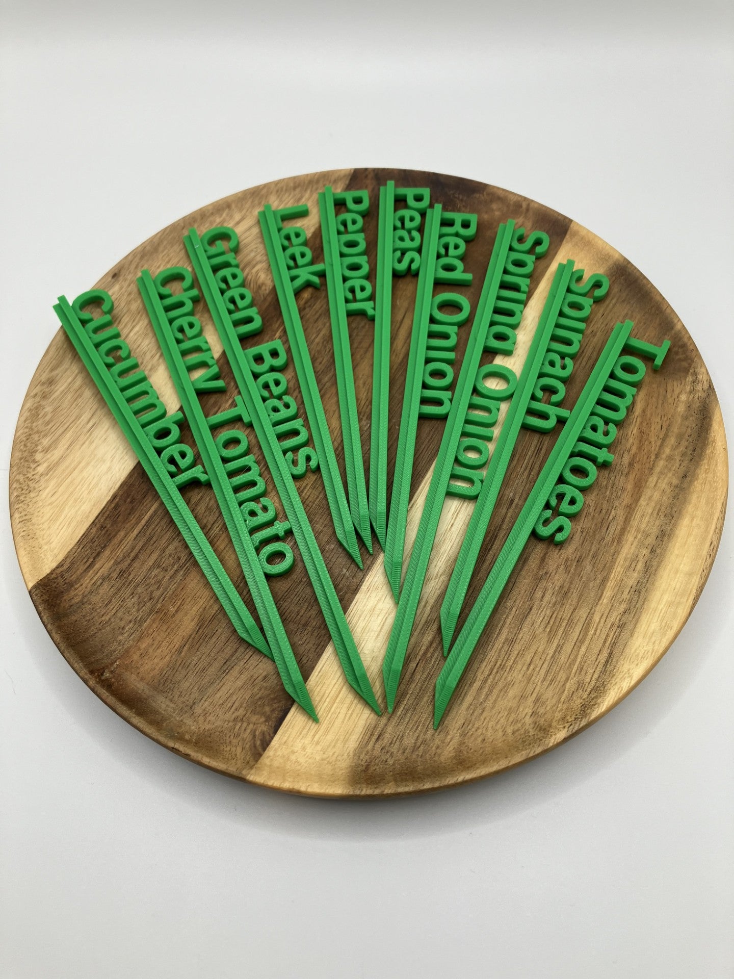 3d printed Garden seedlings plant labels pack B (Qty 10) Spring Onions, Red onions, Pepper, Cherry Tomatoes, Tomatoes, Cucumber, Green Beans, Leek, Peas & Spinach