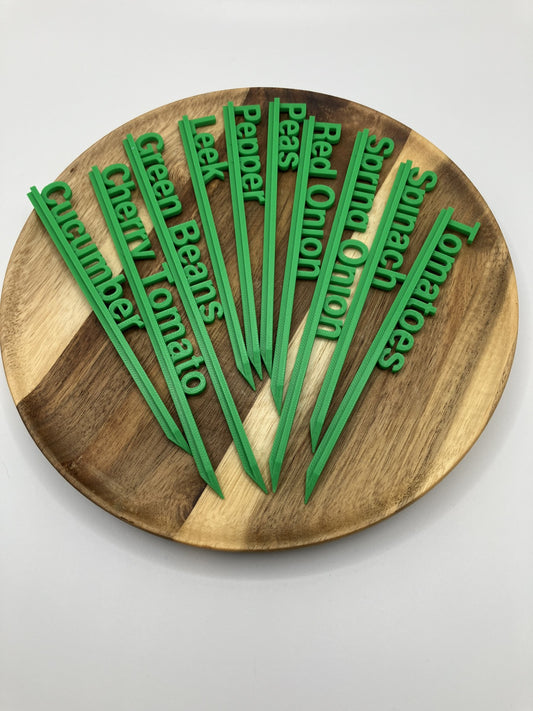 3d printed Garden seedlings plant labels pack B (Qty 10) Spring Onions, Red onions, Pepper, Cherry Tomatoes, Tomatoes, Cucumber, Green Beans, Leek, Peas & Spinach